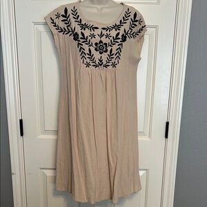 Cream Dress with Black Floral Embroidery